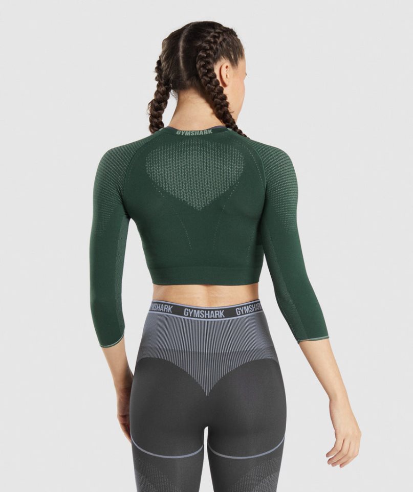 Women's Gymshark Apex Seamless Cropped Tops Dark Green | NZ 0BTARJ